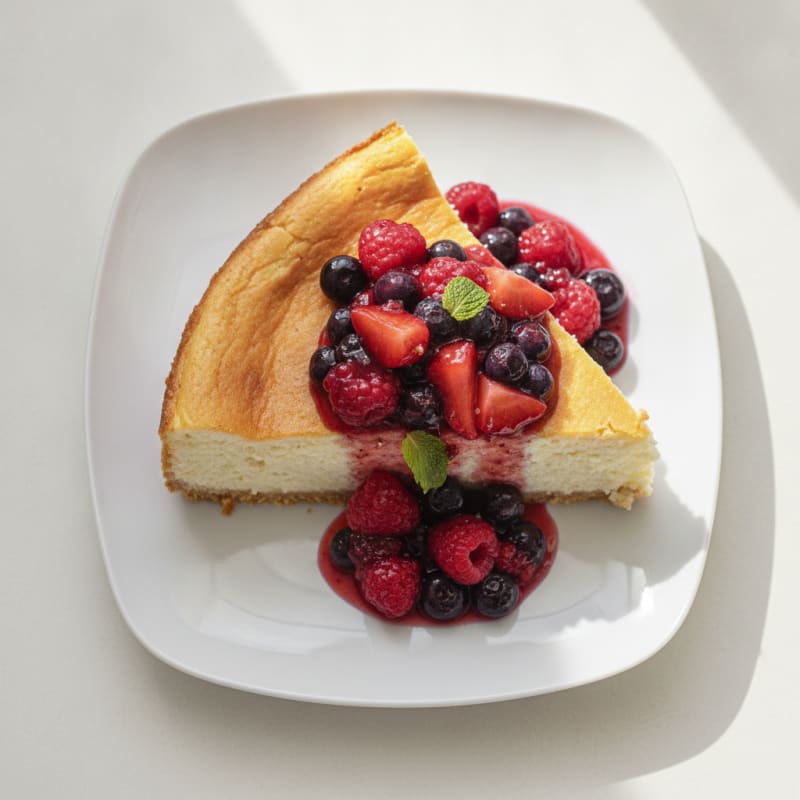 Greek Yogurt Protein Cheesecake with Mixed Berries