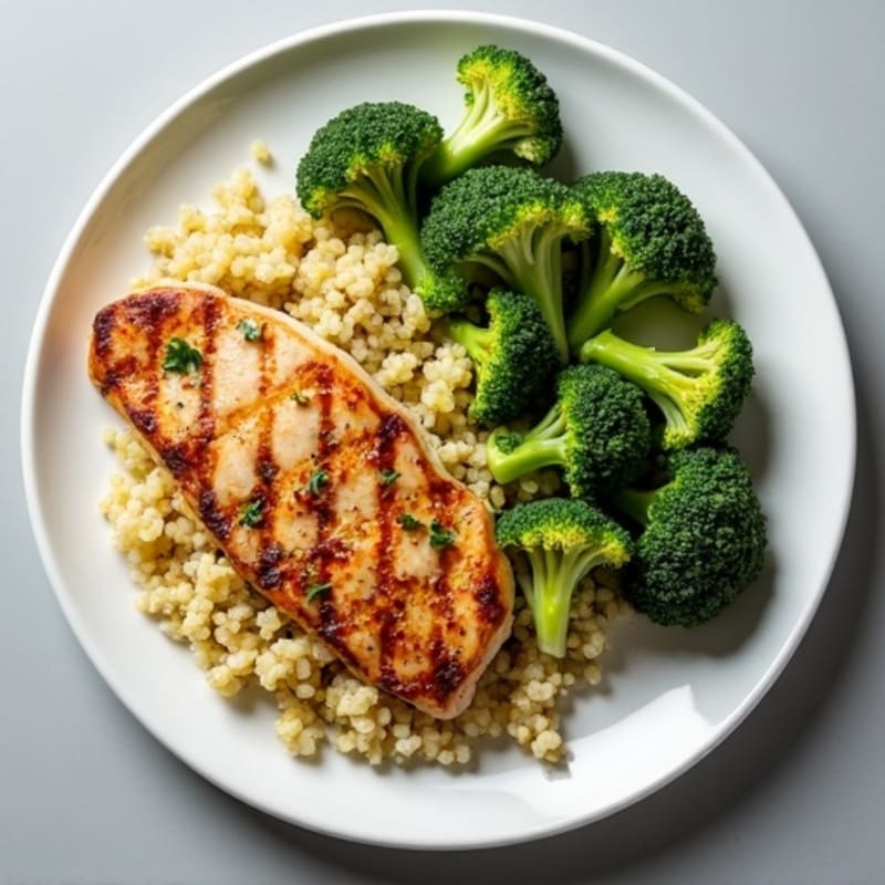 Grilled Chicken Breast with Quinoa and Roasted Broccoli