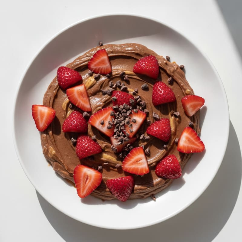 Silky Chocolate Protein Pudding with Sliced Strawberries