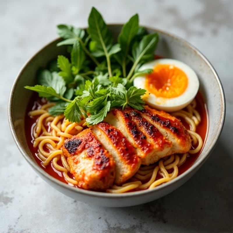 Healthy Spicy Sriracha Chicken Ramen with Fresh Greens