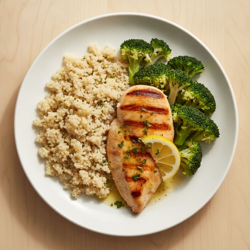 Grilled Chicken Breast with Quinoa and Steamed Broccoli