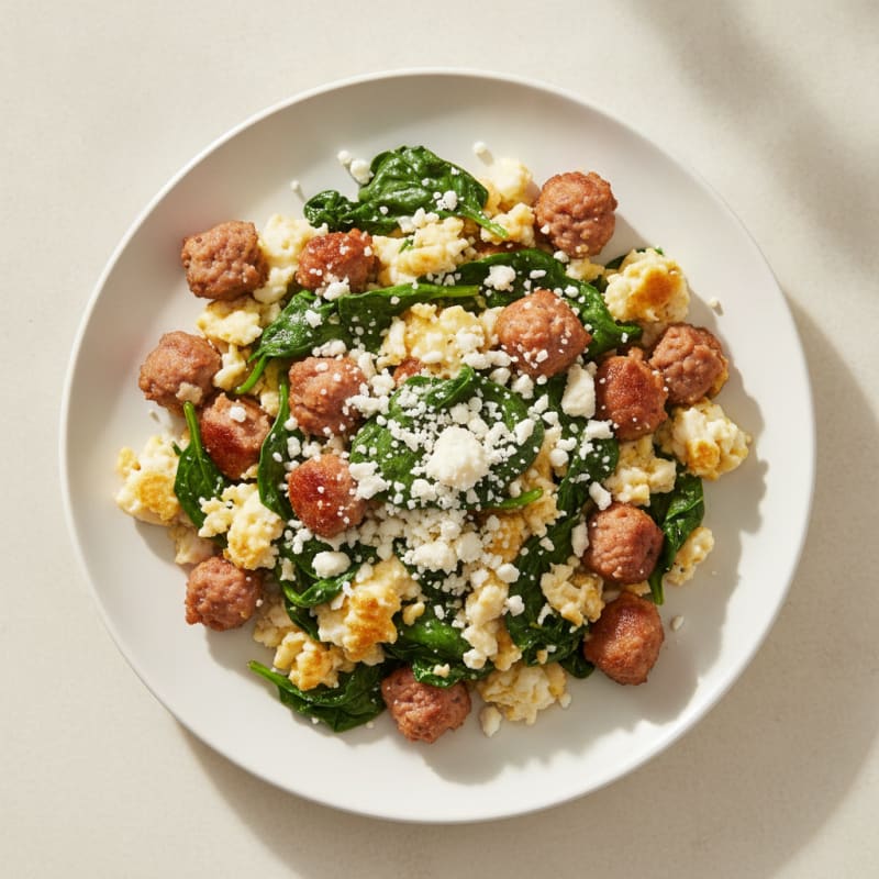 Egg White and Turkey Sausage Scramble with Spinach and Feta
