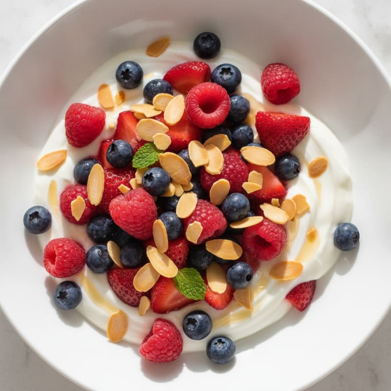 Greek Yogurt Protein Parfait with Mixed Berries and Almonds