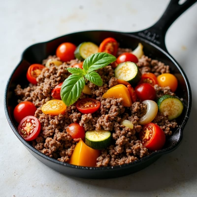Herb-Seasoned Lean Ground Beef Skillet with Roasted Vegetables