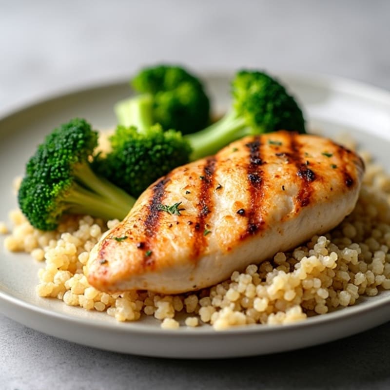 Grilled Chicken Breast with Roasted Broccoli and Quinoa