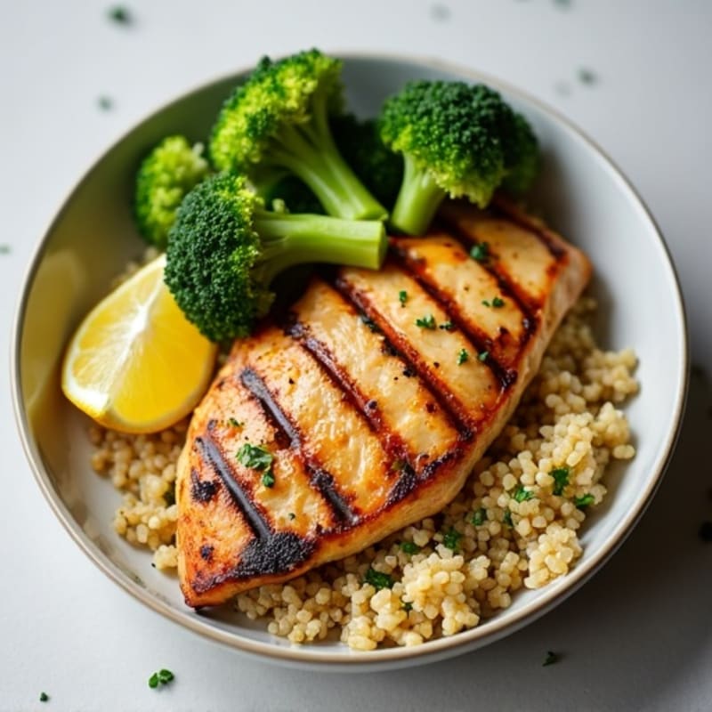 Grilled Chicken Breast with Quinoa and Roasted Broccoli