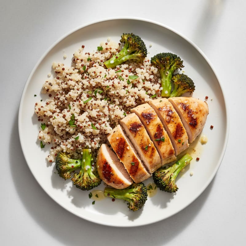 Grilled Chicken Breast with Quinoa and Roasted Broccoli