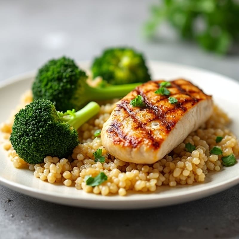 Grilled Chicken Breast with Quinoa and Roasted Broccoli