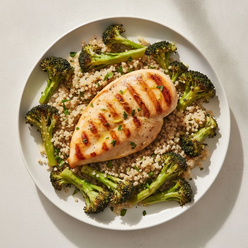 Grilled Chicken Breast with Roasted Broccoli and Quinoa