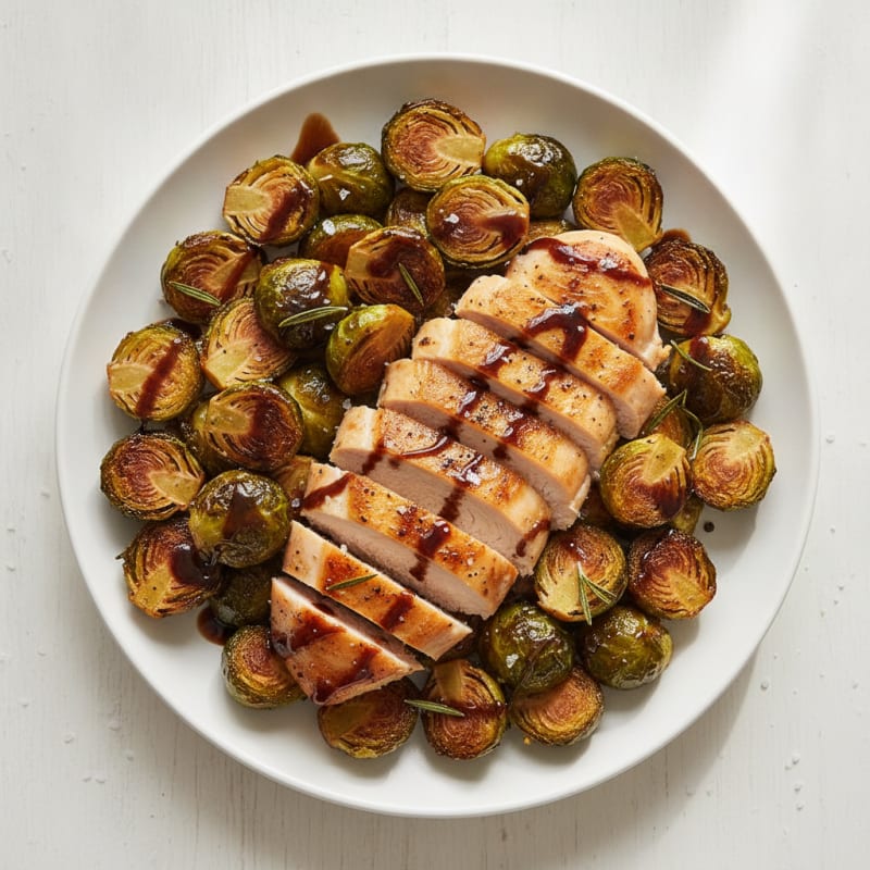 Balsamic Glazed Brussels Sprouts with Seared Chicken