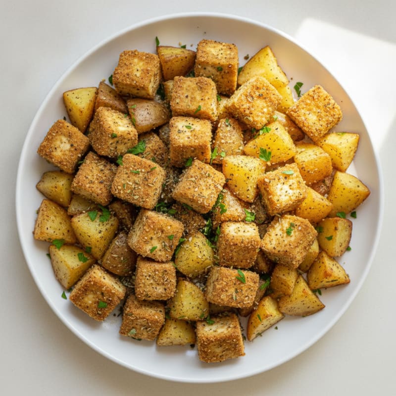 Garlic-Herb Tofu and Roasted Potatoes