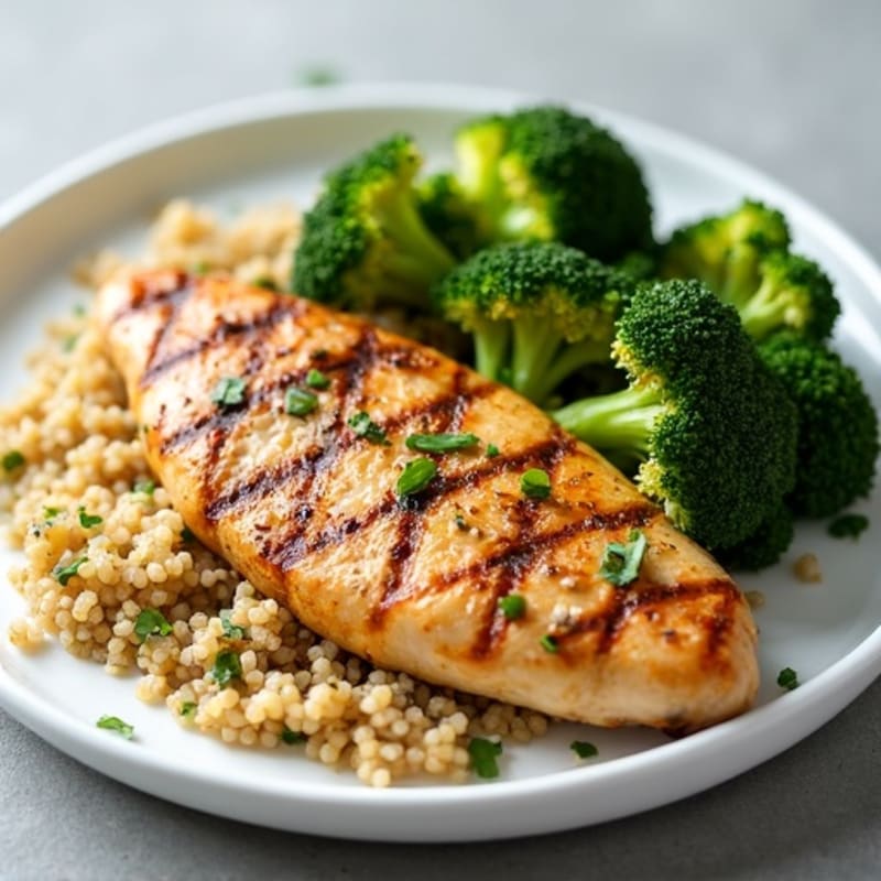 Grilled Chicken Breast with Quinoa and Roasted Broccoli
