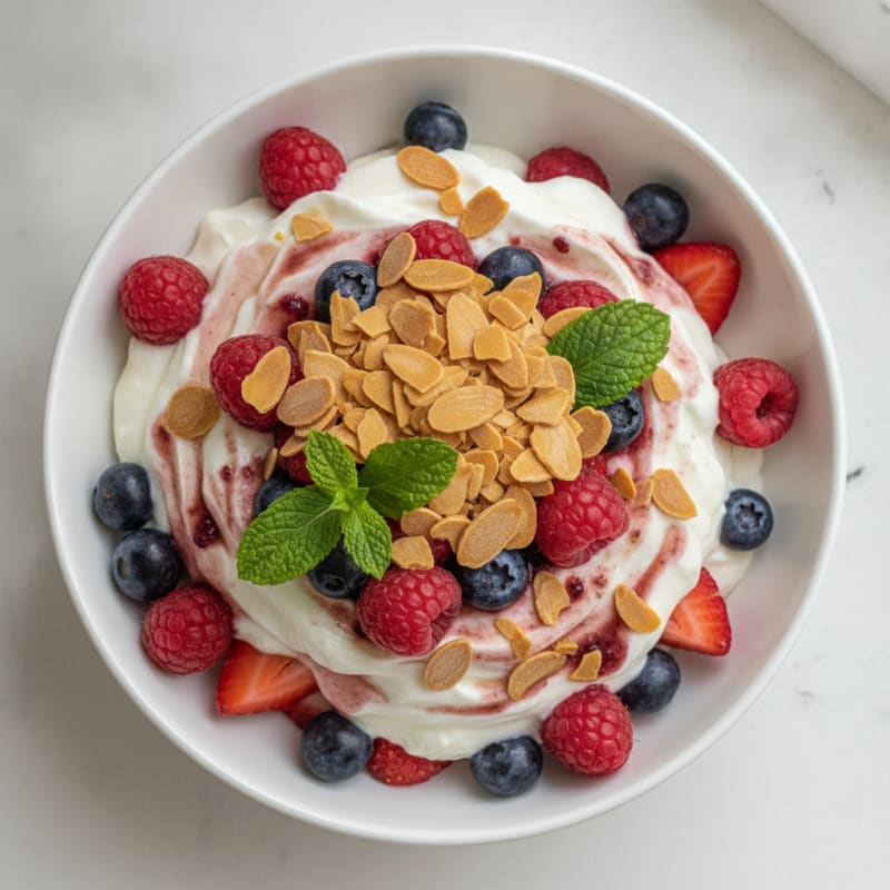 Greek Yogurt Protein Parfait with Mixed Berries and Almonds