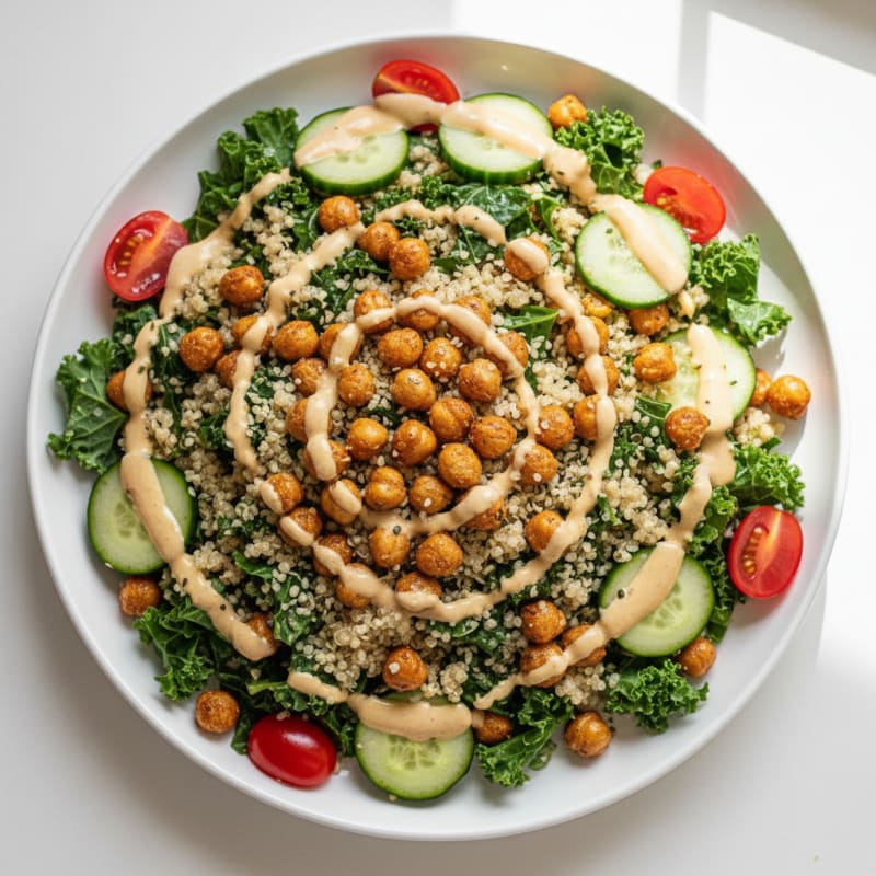 Crispy Chickpea and Quinoa Salad with Lemon Tahini Dressing