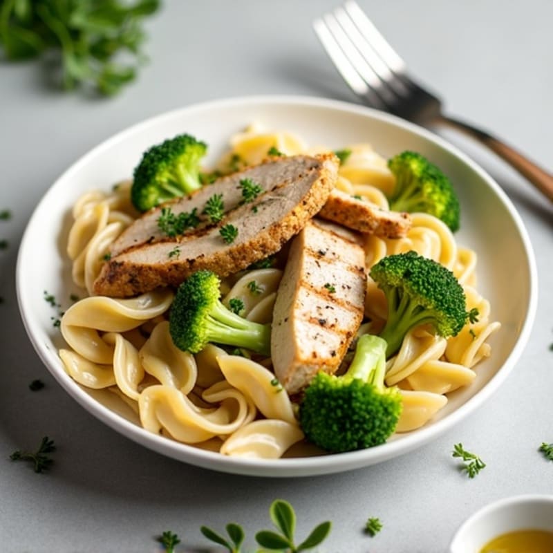 Grilled Chicken Pasta Salad with Broccoli and Lemon Vinaigrette