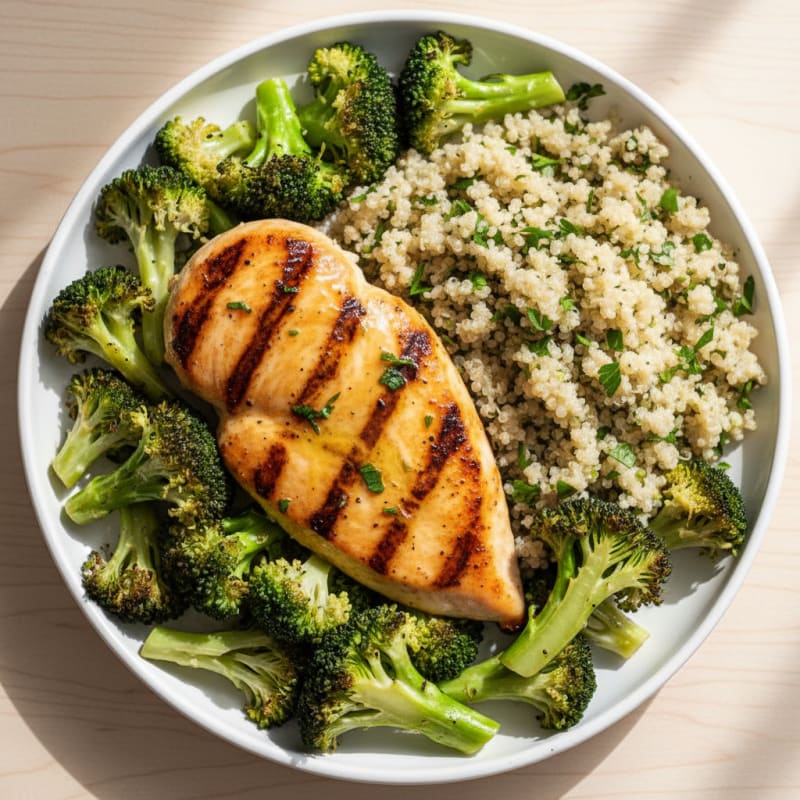 Grilled Chicken Breast with Roasted Broccoli and Quinoa