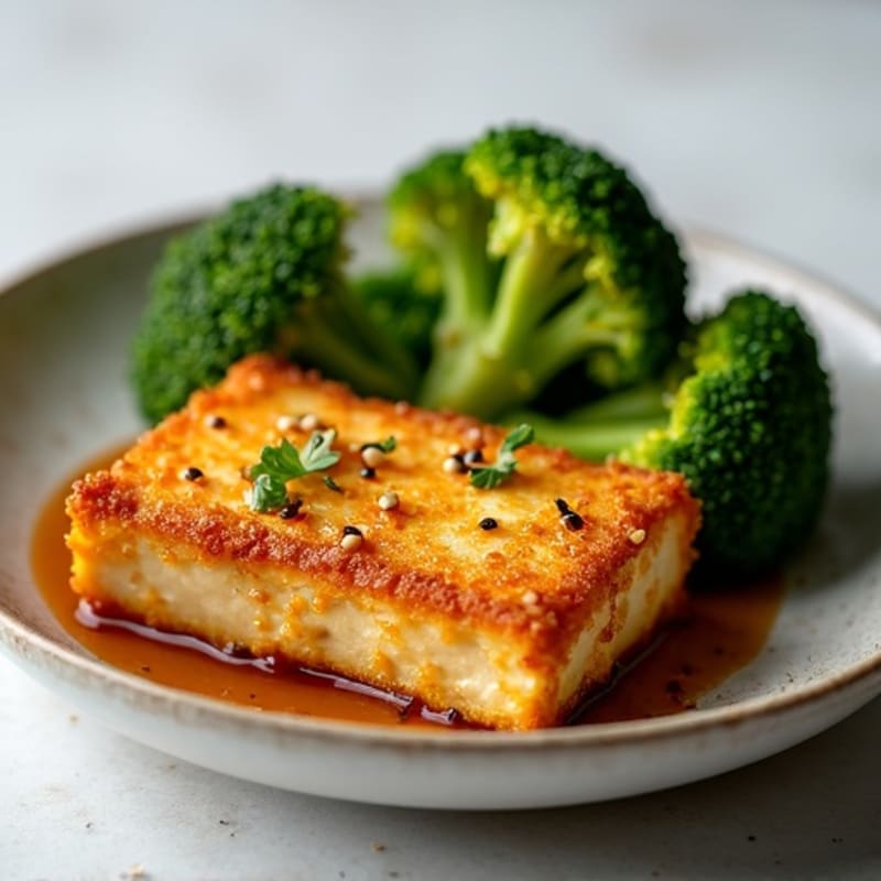 Crispy Sesame Ginger Tofu with Roasted Broccoli