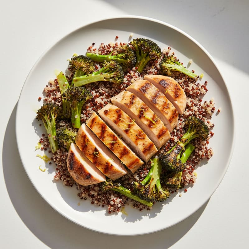 Grilled Chicken Breast with Quinoa and Roasted Broccoli