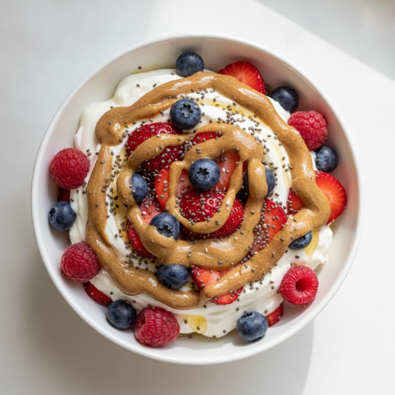 Greek Yogurt Protein Parfait with Mixed Berries and Almond Butter