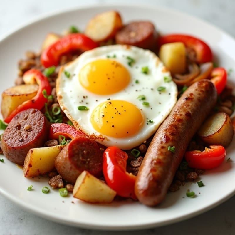Savory Sausage and Crispy Potato Hash with Eggs