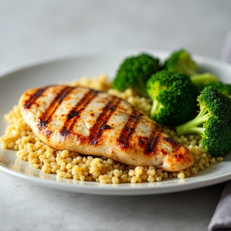 Grilled Chicken Breast with Quinoa and Roasted Broccoli