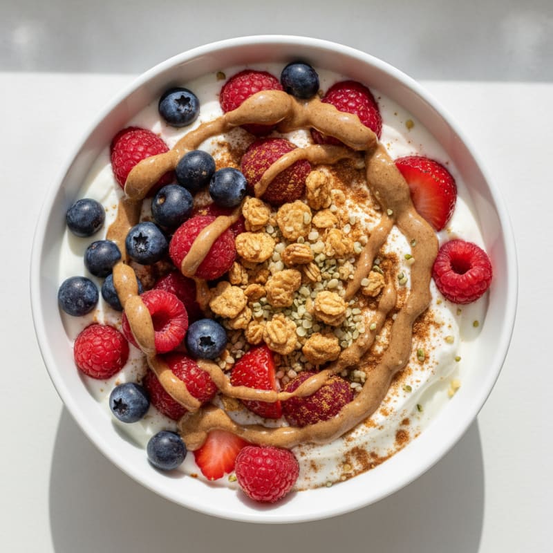 Creamy Greek Yogurt Bowl with Almond Butter and Mixed Berries