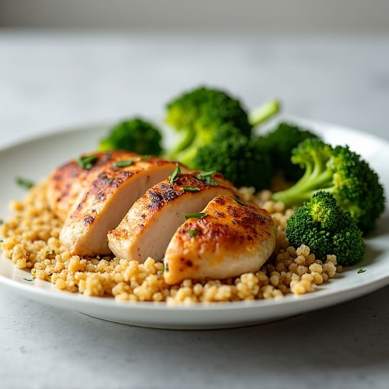 Grilled Chicken Breast with Roasted Broccoli and Quinoa