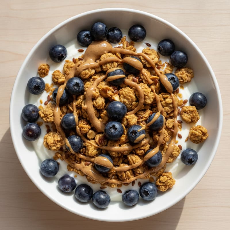 Greek Yogurt Bowl with Nut Butter, Berries, and High-Protein Granola