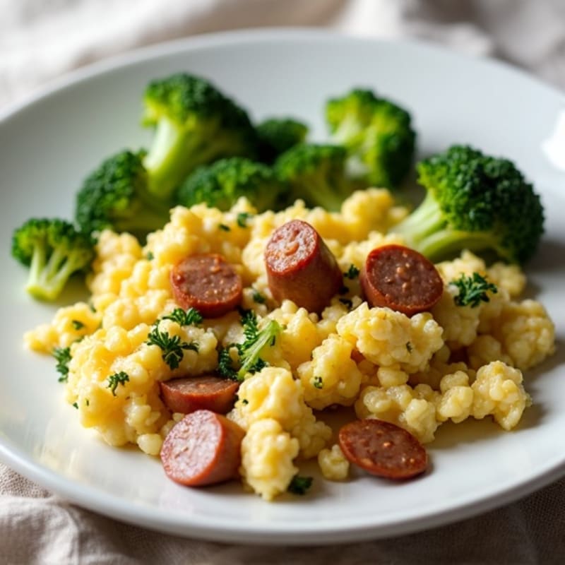 Egg White and Chicken Sausage Scramble with Sautéed Broccoli
