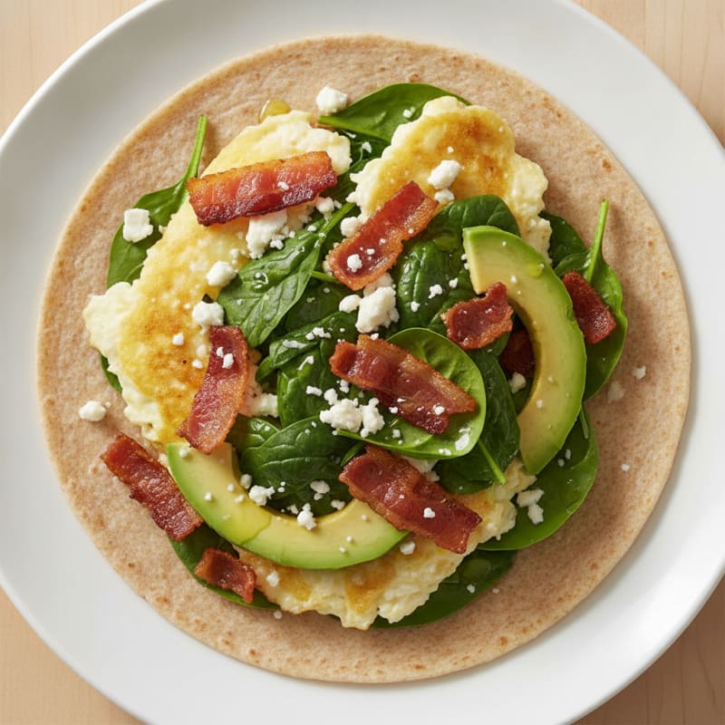 Crispy Turkey Bacon and Egg White Breakfast Wrap with Spinach
