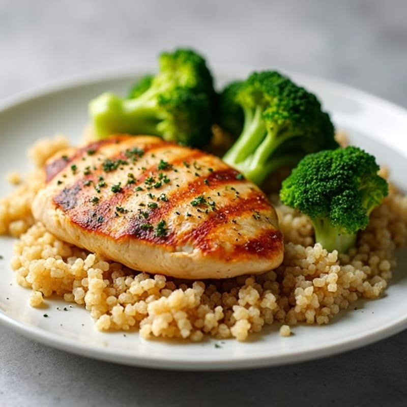 Grilled Chicken Breast with Quinoa and Roasted Broccoli