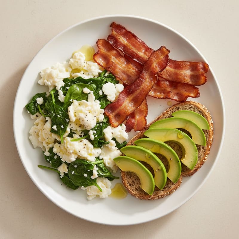 Crispy Turkey Bacon and Egg White Scramble with Spinach