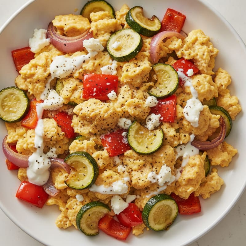 Hearty Scrambled Eggs with Roasted Vegetables