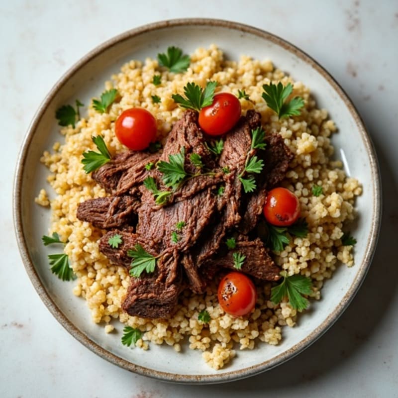 Shredded Beef with Herb-Infused Freekeh