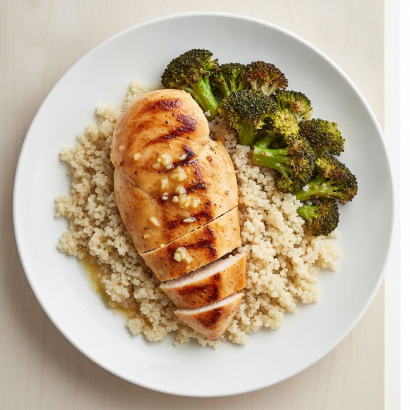 Grilled Lemon-Garlic Chicken Breast with Quinoa and Roasted Broccoli