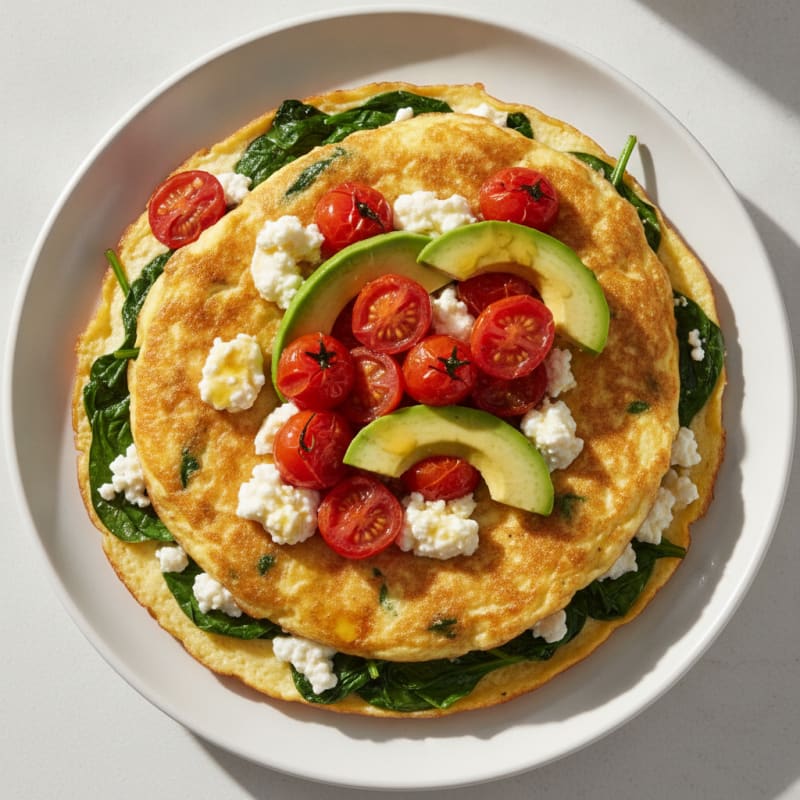 Egg White Spinach Omelet with Cottage Cheese and Cherry Tomatoes