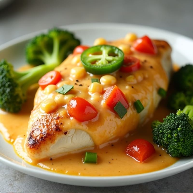 Creamy Spicy Jalapeño Chicken Bake with Roasted Broccoli