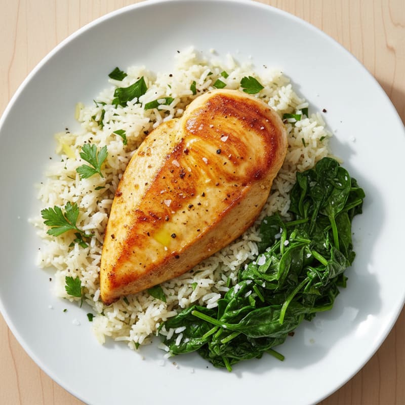 Golden Pan-Seared Chicken with Herbed Rice