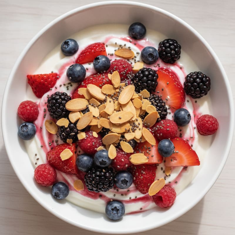 Greek Yogurt Protein Parfait with Mixed Berries and Almonds