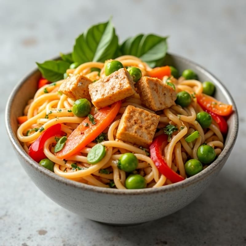 Creamy Peanut-Ginger Rice Noodles with Crispy Tofu