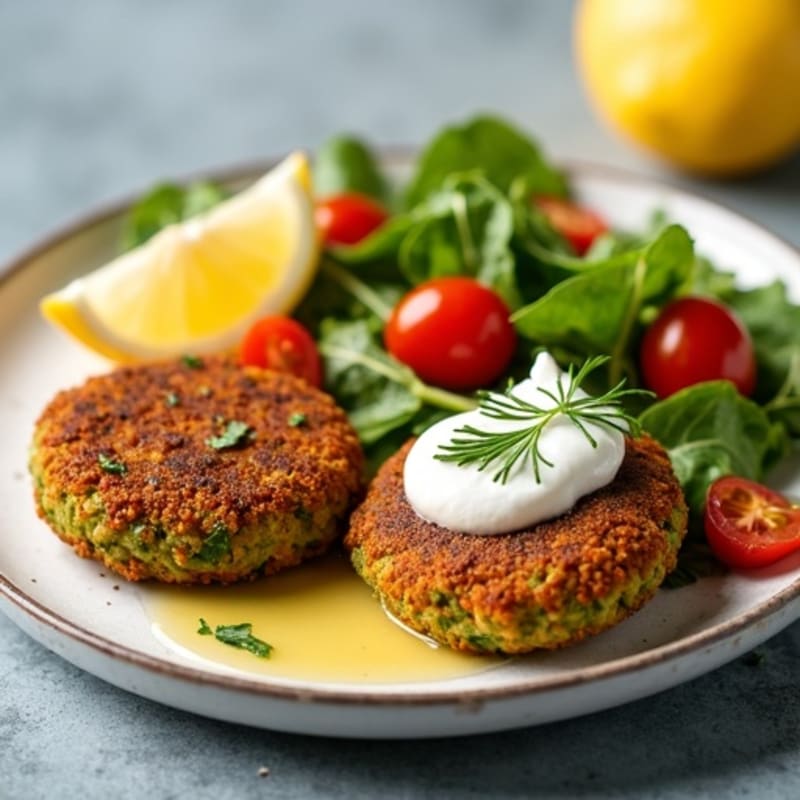 Crispy Baked Falafel with Creamy Lemon Tahini and Fresh Herb Salad
