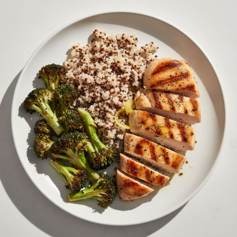 Grilled Chicken Breast with Quinoa and Roasted Broccoli