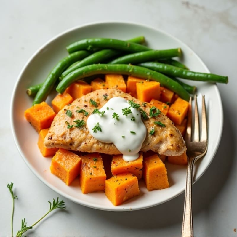 Creamy Sweet Potato and Chicken Skillet with Crispy Green Beans