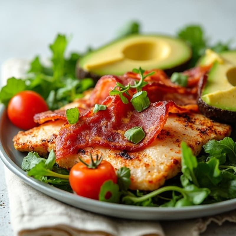 Crispy Bacon, Fresh Greens, and Tomato Salad with Creamy Avocado