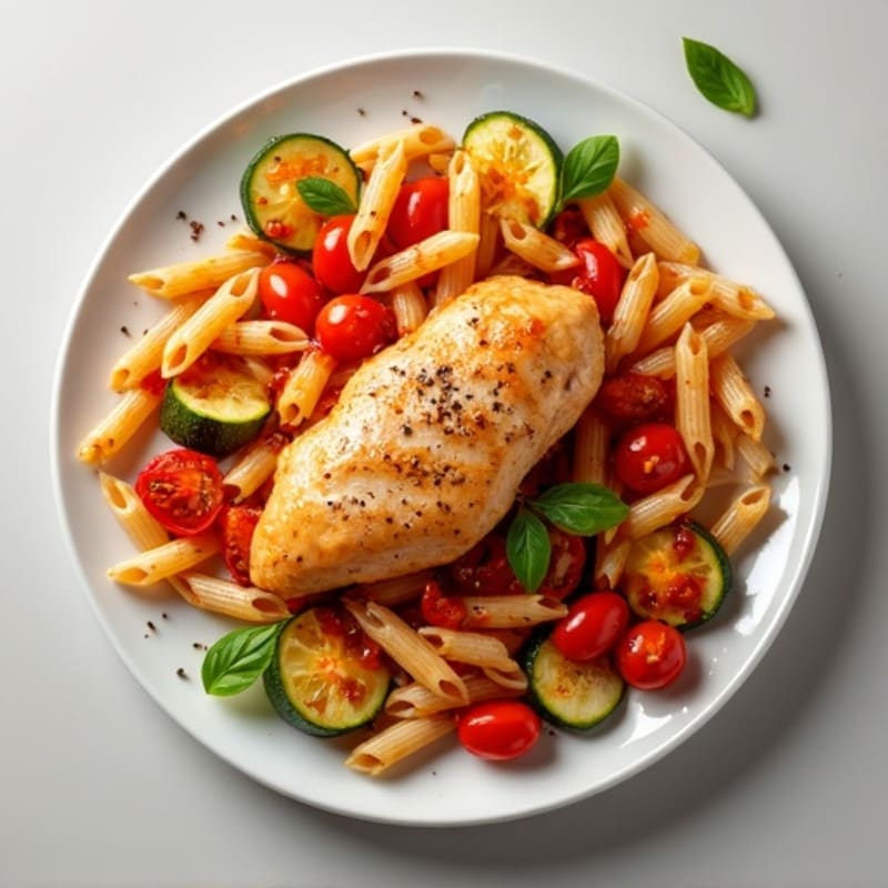 Spicy Chicken Pasta with Roasted Vegetables
