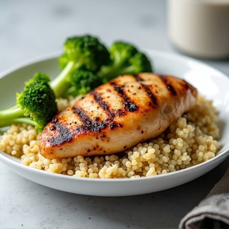 Grilled Chicken Breast with Quinoa and Steamed Broccoli