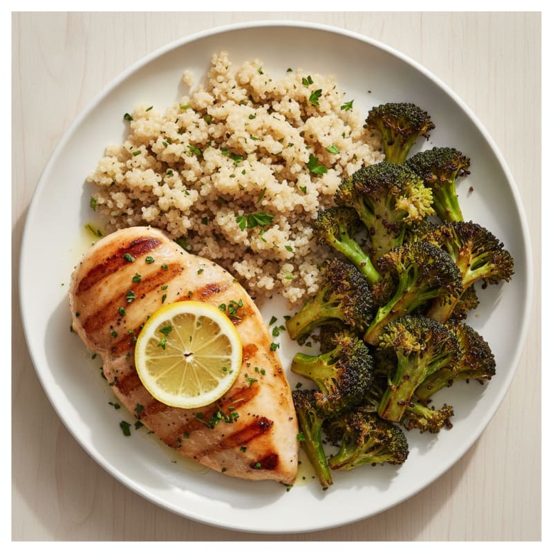 Grilled Chicken Breast with Quinoa and Roasted Broccoli