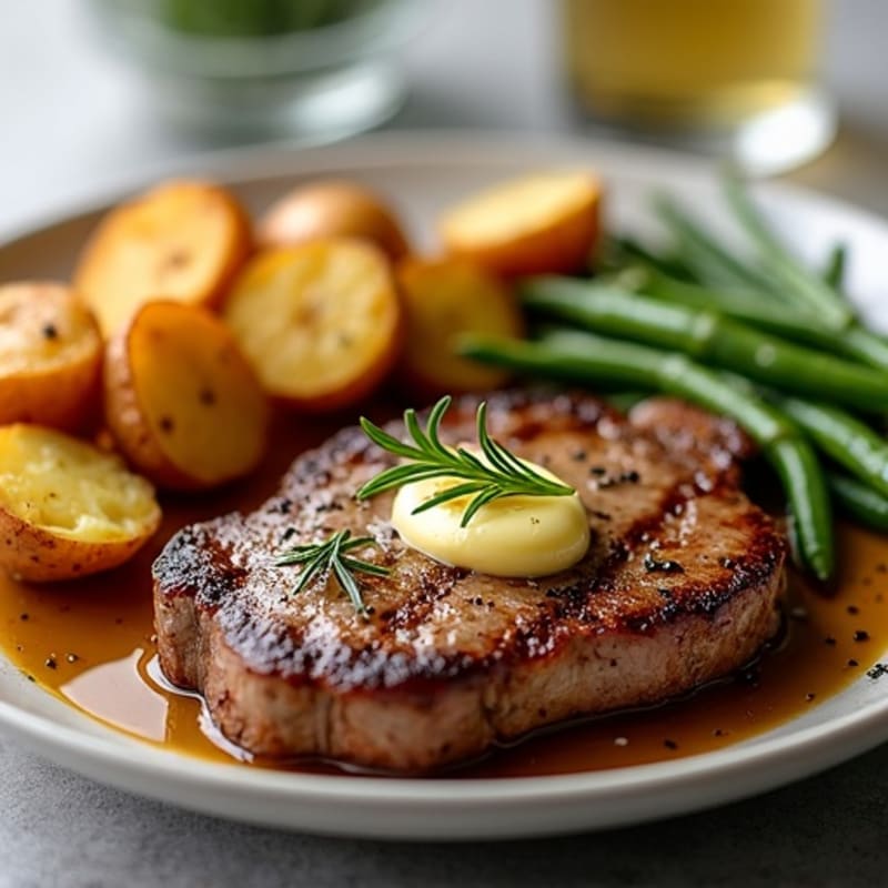 Pan-Seared Garlic Butter Steak with Crispy Roasted Potatoes