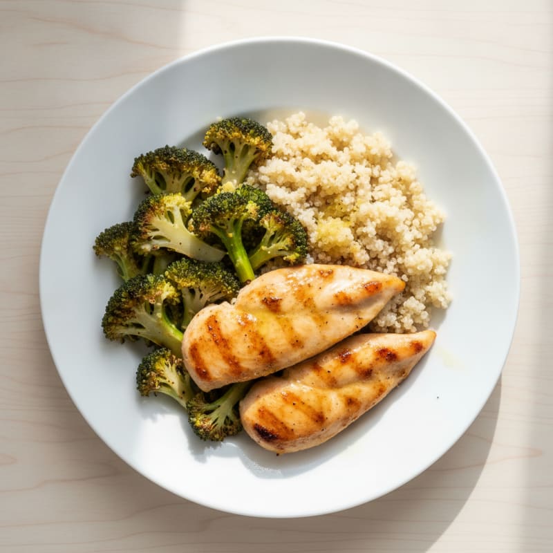 Grilled Chicken Breast with Quinoa and Roasted Broccoli
