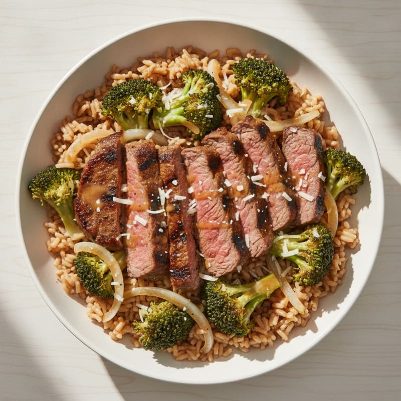 Grilled Steak and Broccoli Bowl with Brown Rice